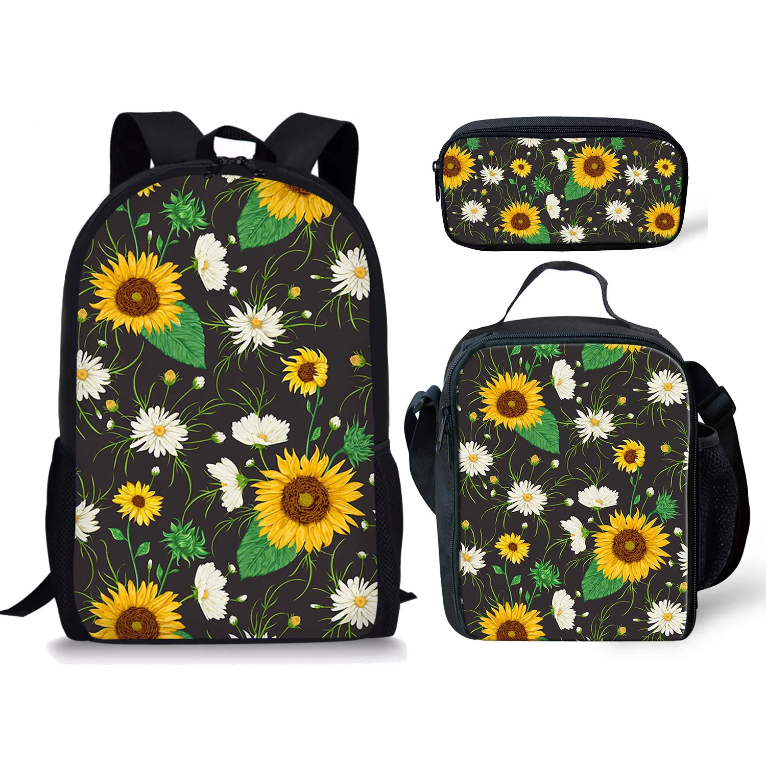 Mochila con patrón de luz de luna de girasol, bolsa de almuerzo con estampado 3D para estudiantes, mochila para portátil de Anime, estuche para lápices, 3 unidades por juego