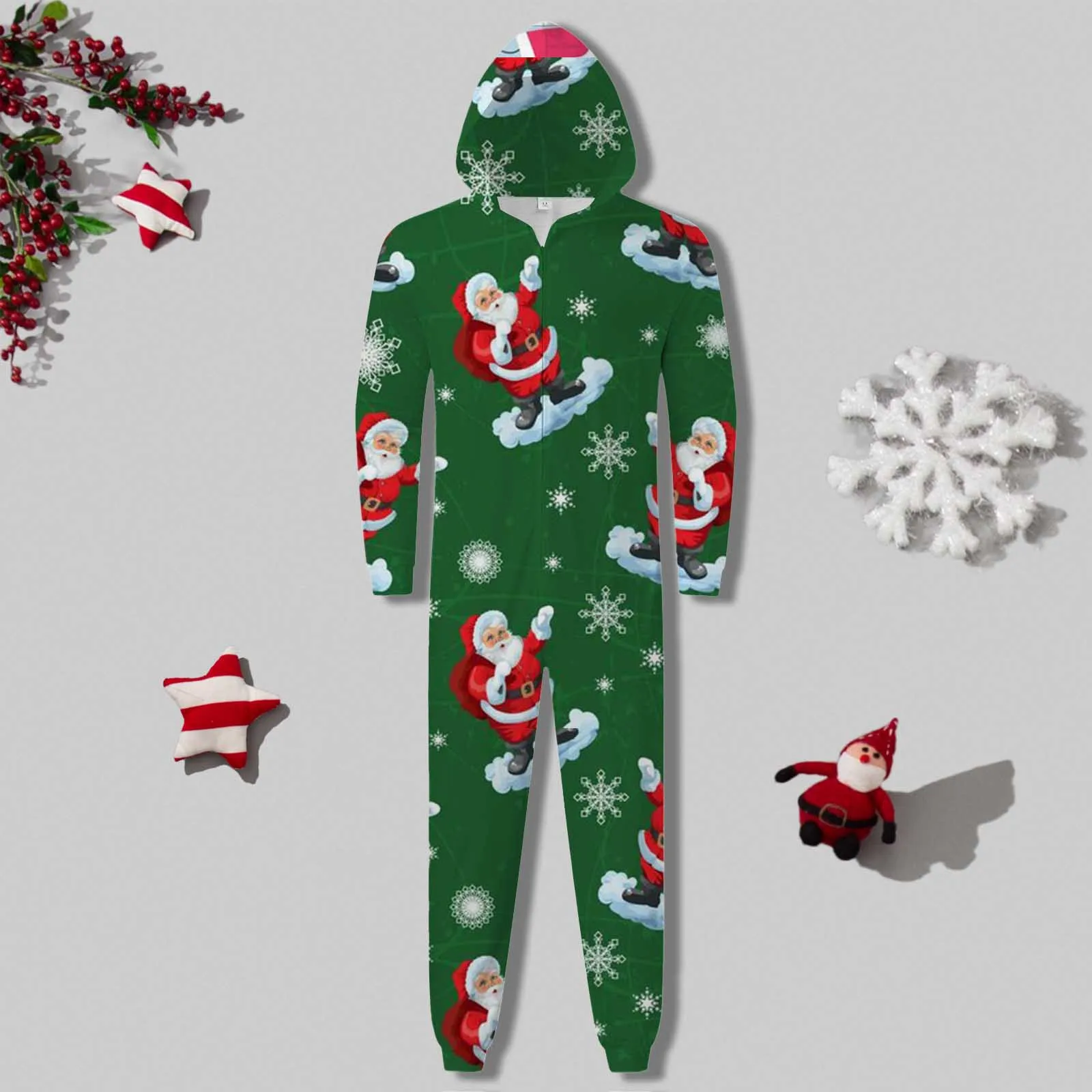 Piyama lengan panjang untuk Natal, piyama kostum anak laki-laki perempuan, baju tidur lengan panjang motif Santa head Besar, piyama imut untuk Keluarga Natal