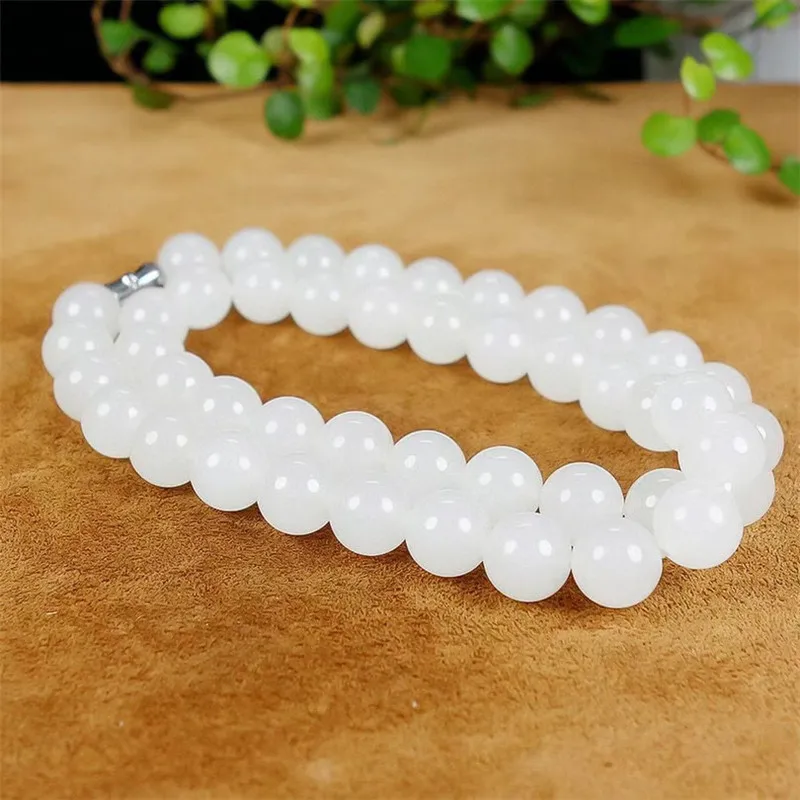 

Кулон из белого нефрита «Хэтианский овечий жир», женское ожерелье, цепочка, круглые бусины, для свитера