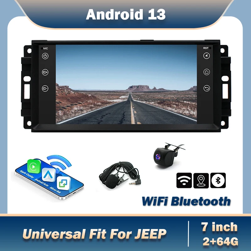 

7in 2+64G Car Radio Android 13 Car Multimedia Player GPS WiFi Universal Fit For JEEP Support Carplay Android Auto Bluetooth Wifi