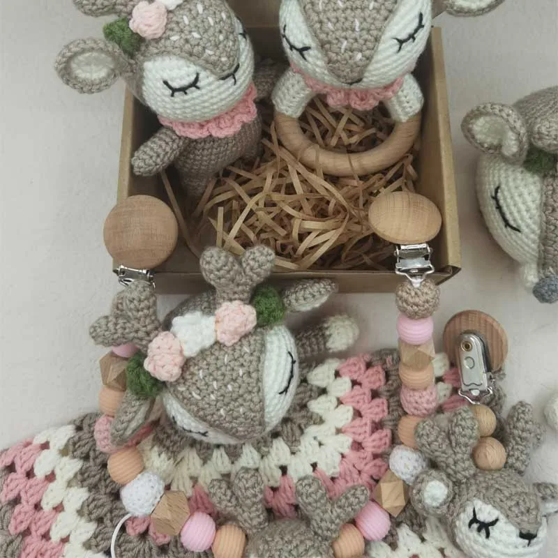 Newborn Mobile Gym Educational Ring Teething Toy Baby Cotton Baby Wooden Ring Rattle Crochet Wool Toy Customize Pacifier Chain