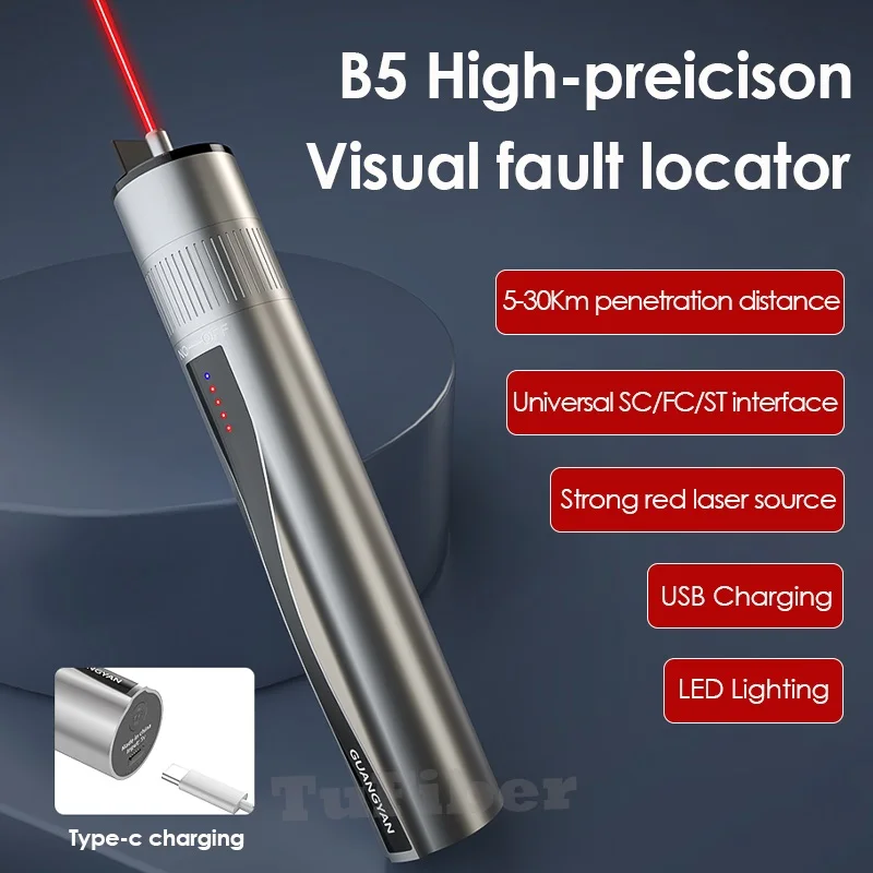 High Quality Optical Fiber Laser Test Pen Type 5 15 20 30KM Optic Cable Tester Visual Fault Locator SC/FC/ST USB Charging