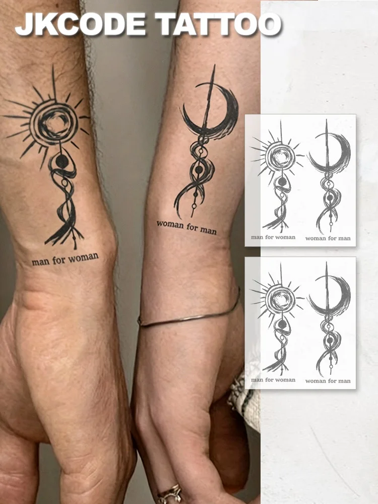 2-Piece Set Couple Tattoo - Herbal Tattoo Ancient Viking Peace Script Totem 