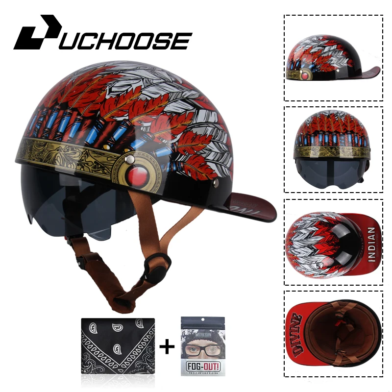 Czapka z daszkiem uchoc kask motocyklowy w stylu Vintage Retro letnie otwarte oblicze skuter Cruiser Chopper Gangster DS mężczyźni kobiety dziecko