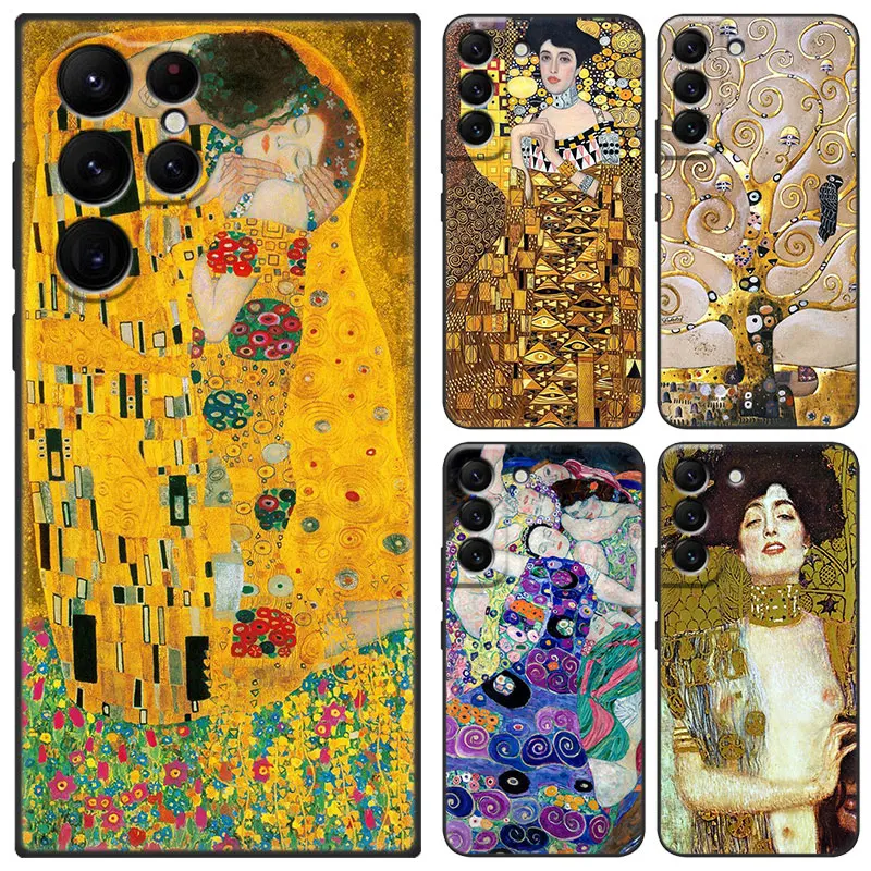 The Kiss by Gustav Klimt Black Case For Samsung Galaxy S23 Ultra S22 S21 Plus S20 FE A13 A14 A23 A24 A25 A33 A34 A52S A53 A54 5G