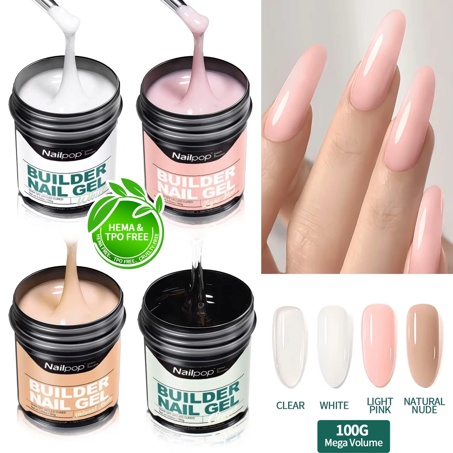Nailpop100g Milky Smooth Builder Gel Large Capacity Nail Extension Acrylic UV/LED Gel Suitable for DIY Nail Art Design Tools