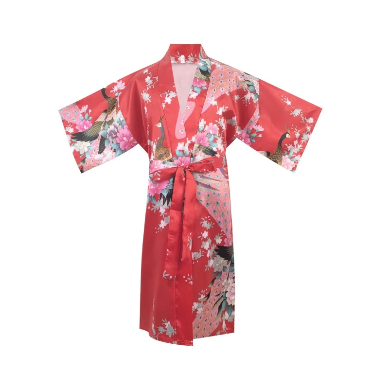 Lightweight Dressing Gown for Girls Soft Kimono Robe Satin Robes with Peacock
