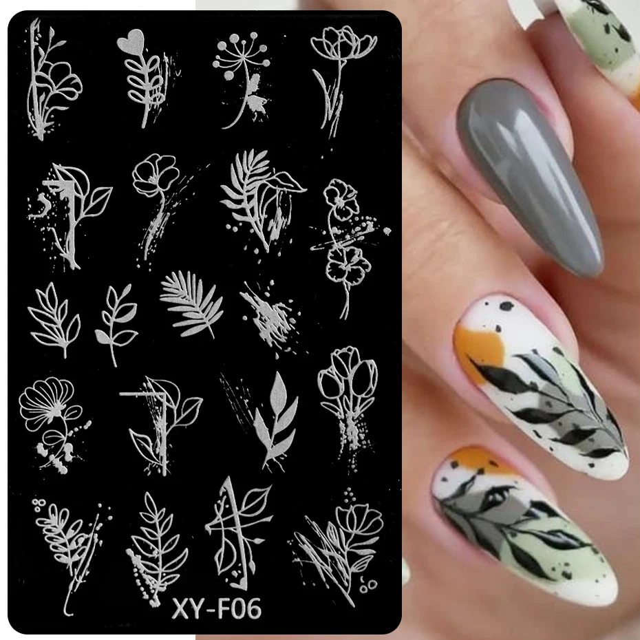 Star Nail Art Templates Stamping Plate French Line Green Leaves Geometry Nail Stamp Templates Butterfly Floral Printing Stencils