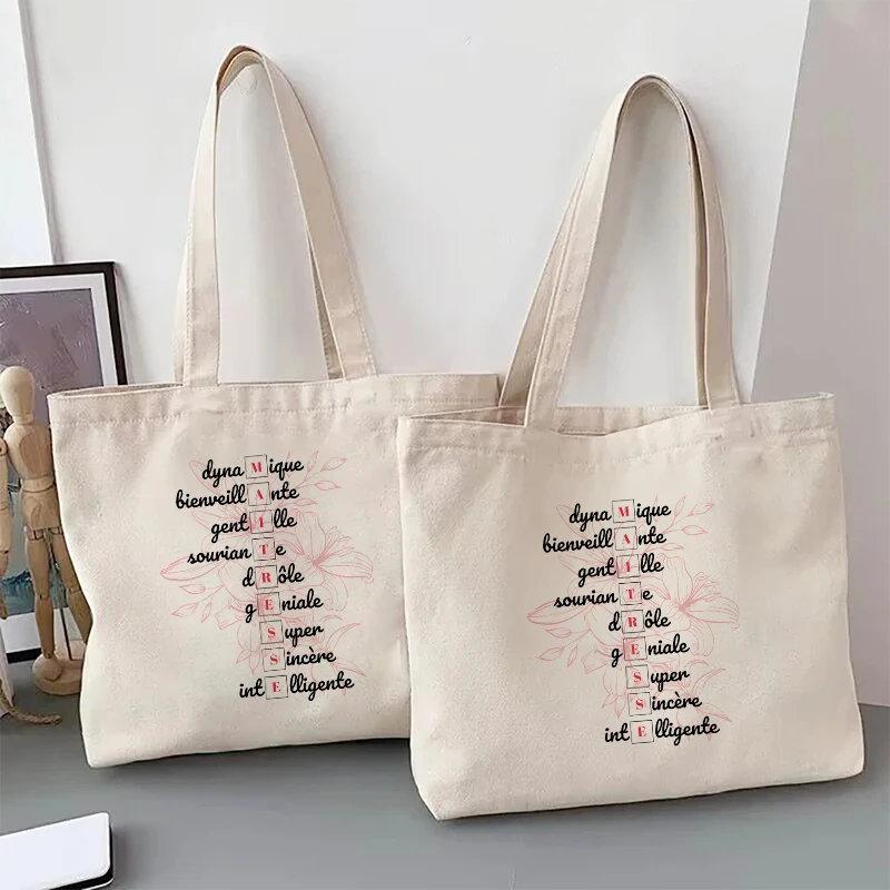 Teacher Theme Tote Bag Inspired School Shoulder Bag with French Style Design, Educational Motif Handbag Cadeau Maitresse D'école