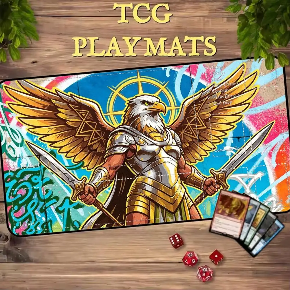 Street Art Sobek Eagle Knight Armored Figure TCG Playmat 35X60CM Magic Card Battle Mat Non-Slip Stitched Edge Tabletop Pad