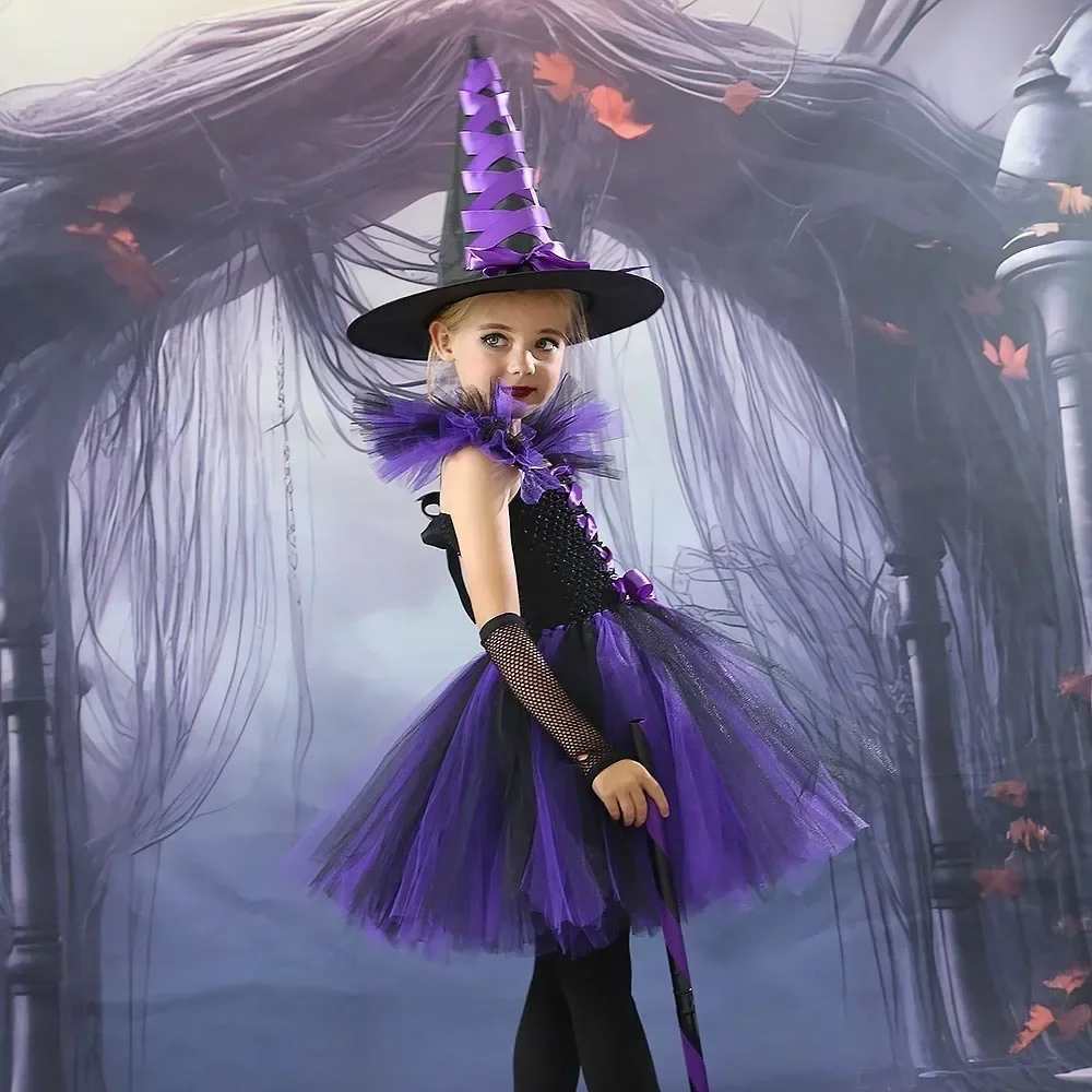 Vestido de tutú de bruja de Halloween para niñas, disfraz de Carnaval hecho a mano para niños, vestidos de fiesta de graduación, ropa de foto para niños, vestido de fantasía