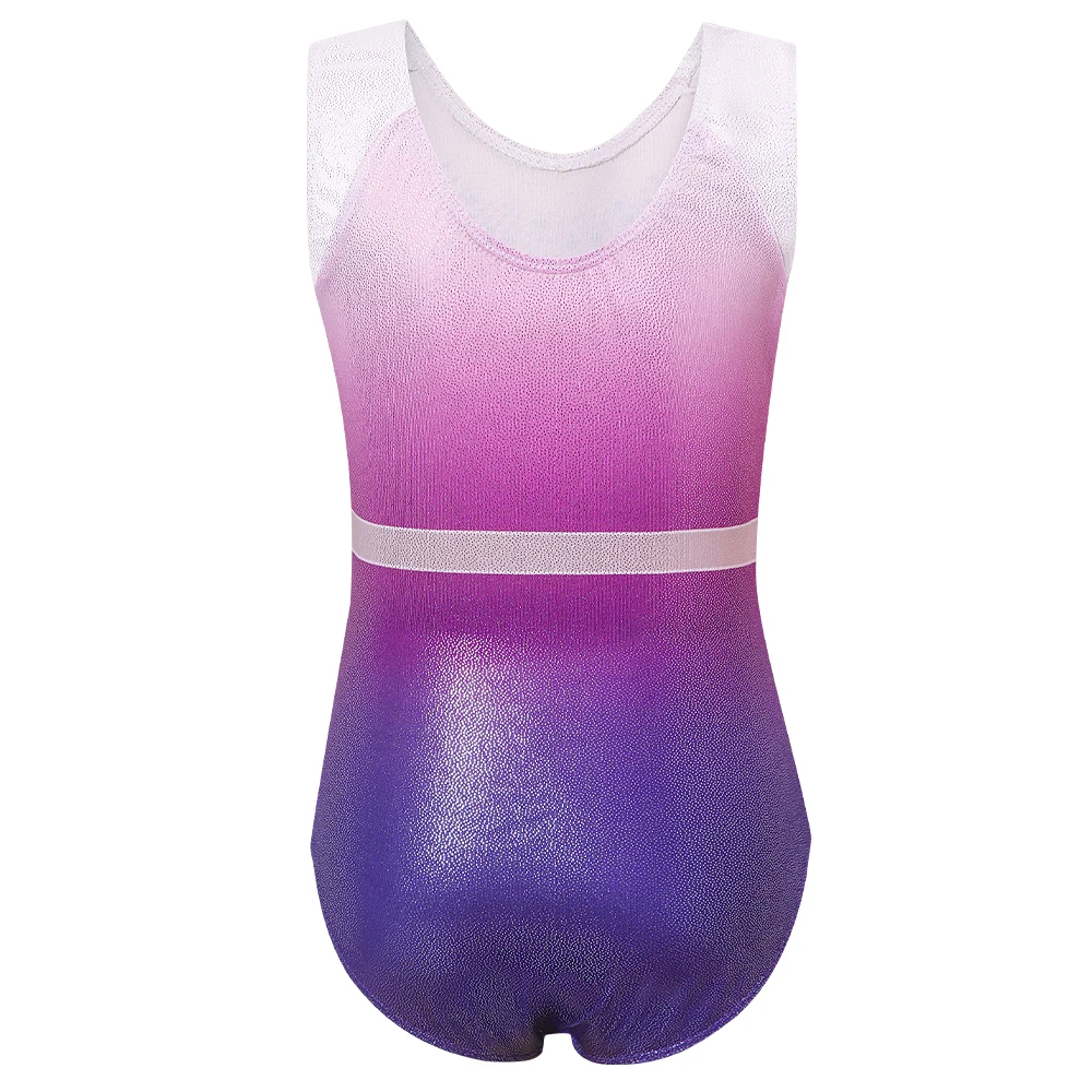 Kid Girls Gymnastic Leotard Color Gradient Sparkly Shiny Diamond Ballet Dance One Piece Outfit Tumbling Biketards Unitard