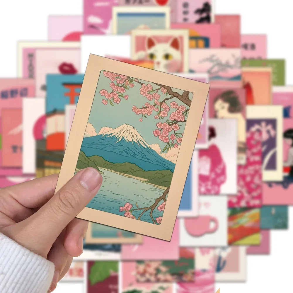 

10/50pcs Vintage Pink Japanese Stickers Traditional Culture Elements Decals DIY Kids Toy for Phones Laptops Luggage Decorative