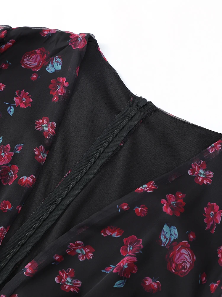 Women's Printed V-neck Short Sleeve Waist Cinching Mini Dress Chic A-line Bodycon Dresses 2026 Lady Summer Vacation Sweet Robes