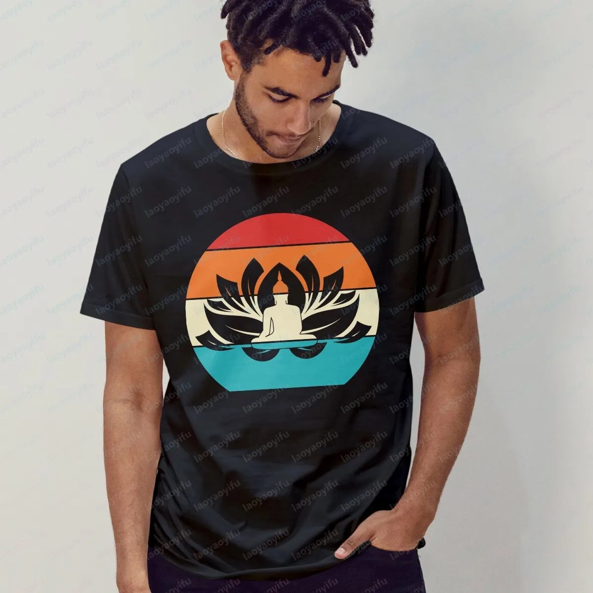 Zen Meditation Lotus Flower Sunset T-shirt - Healthy Gift - Suitable for Both Men and Women - Loose Round-neck Streetwear Top