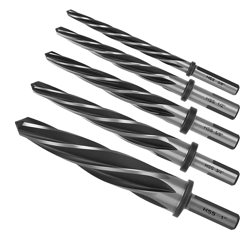 5 PCS M2 HSS Taper Chucking Reamer Set for Steel, Metal, Wood, Alloy, 1/2