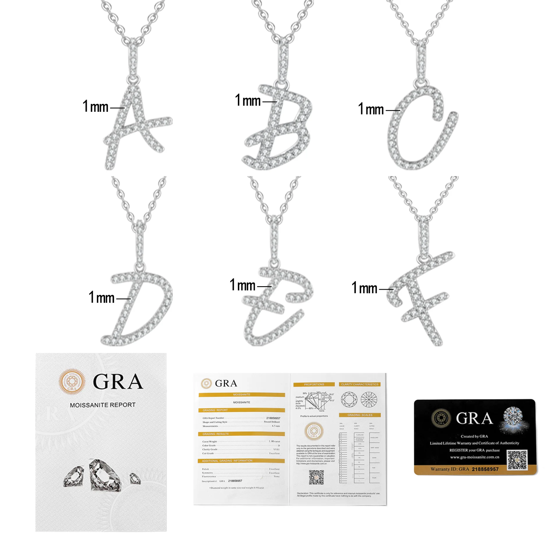 LioraGem Platinum PT950 Women's Moissanite Full-Diamond Letter Necklace, 26-Letter Personalized Moissanite Collar Necklace
