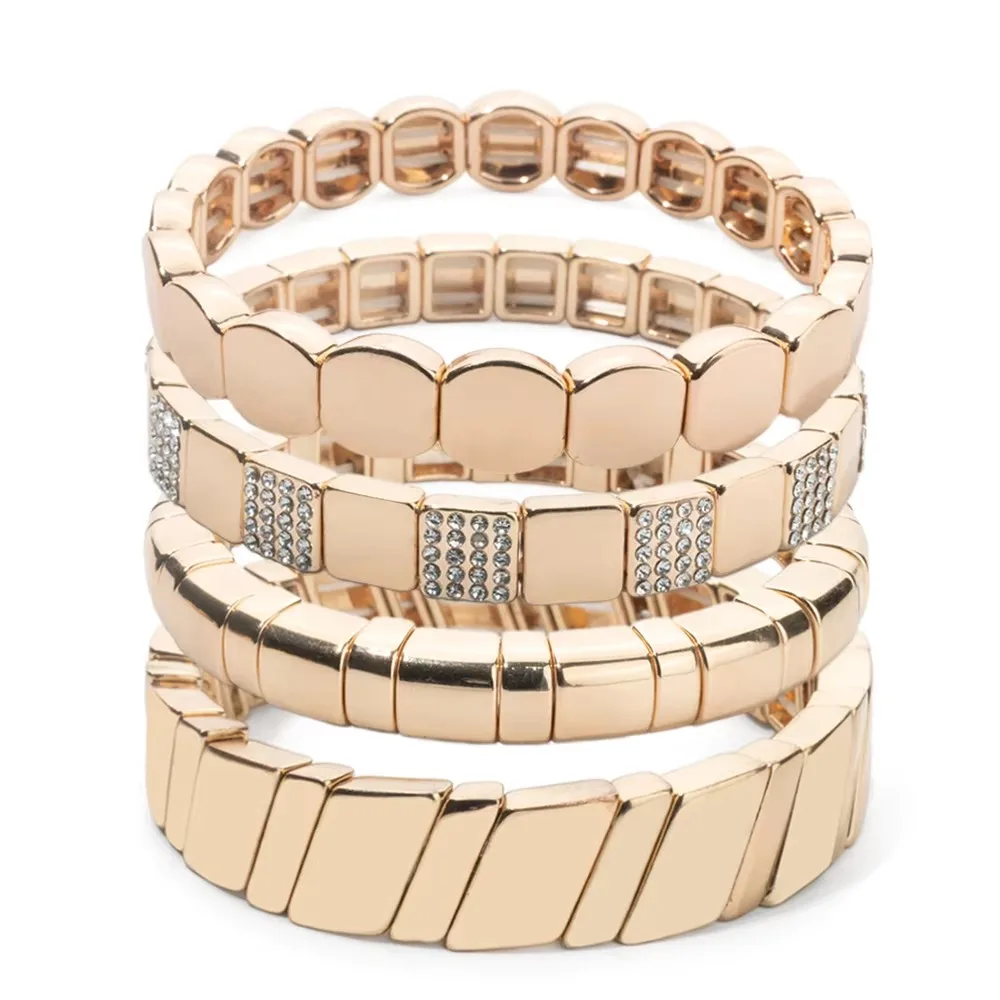 Accessory Bracelets Bohemian Enamel Bracelet Gold Color Alloy Muti-Shape Beads Elastic Bangle for Women Jewelry Accessories