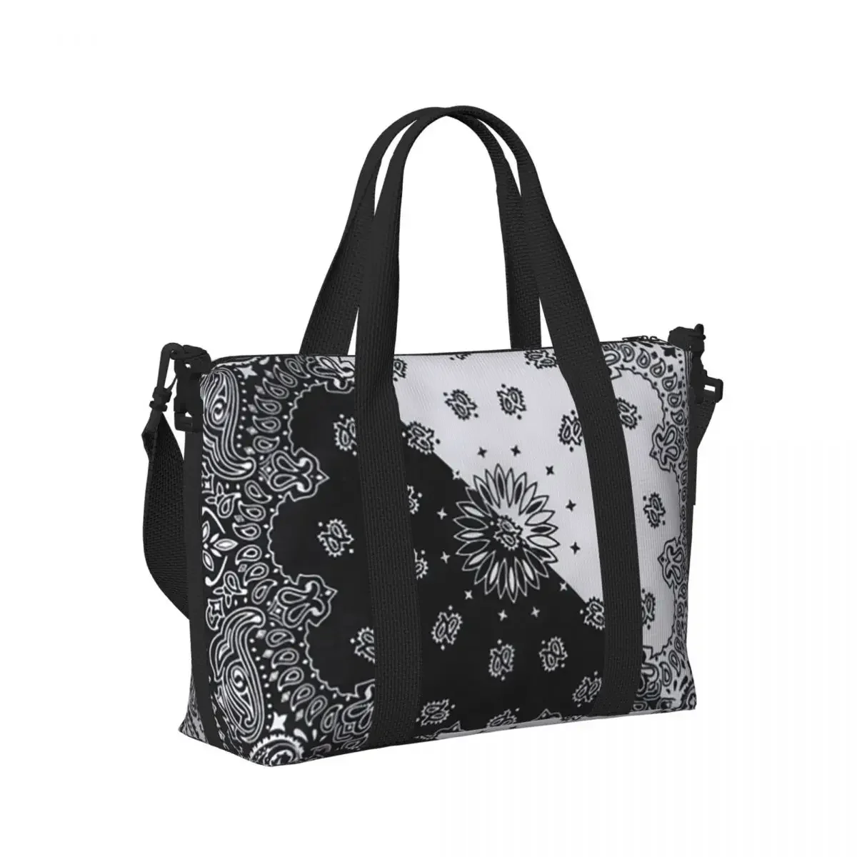 

Colorful Paisley Black Pattern Beach Travel Bag Large Capacity Tote Bags for Gym Sport Women Shopping Duffle Shoulder Bag