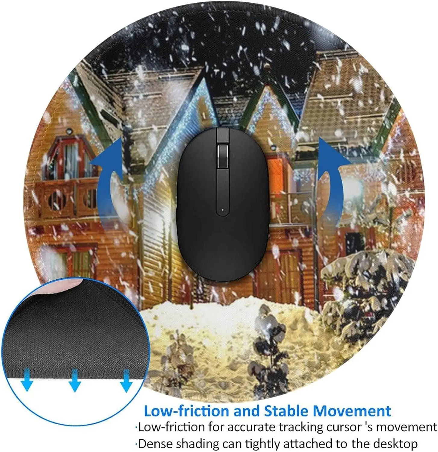 Christmas Landscape Print Mouse Mat with Non-Slip Rubber Base Cute Round Mousepad for Laptop Computer Office Work 7.9x7.9 Inch