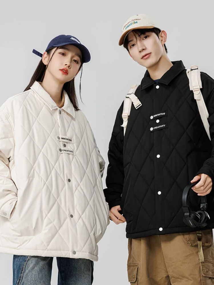 

Мужская зимняя куртка из утолщенного хлопка с ромбовидным узором, повседневная, свободного кроя, модная, брендовая, молодежная, в стиле кэжуал.