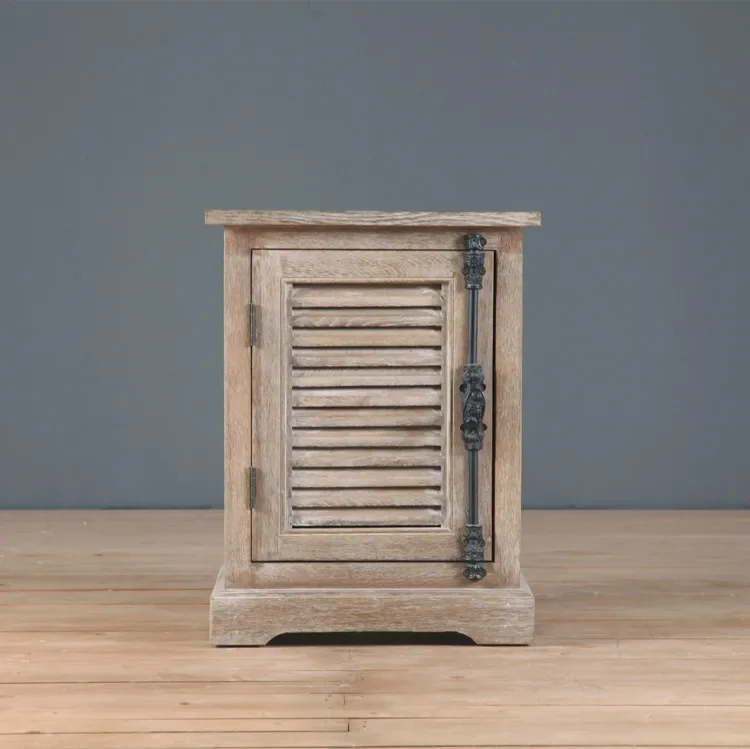 American country style solid wood shutter door bedside table French retro old world lock single door bedside table corner cabine