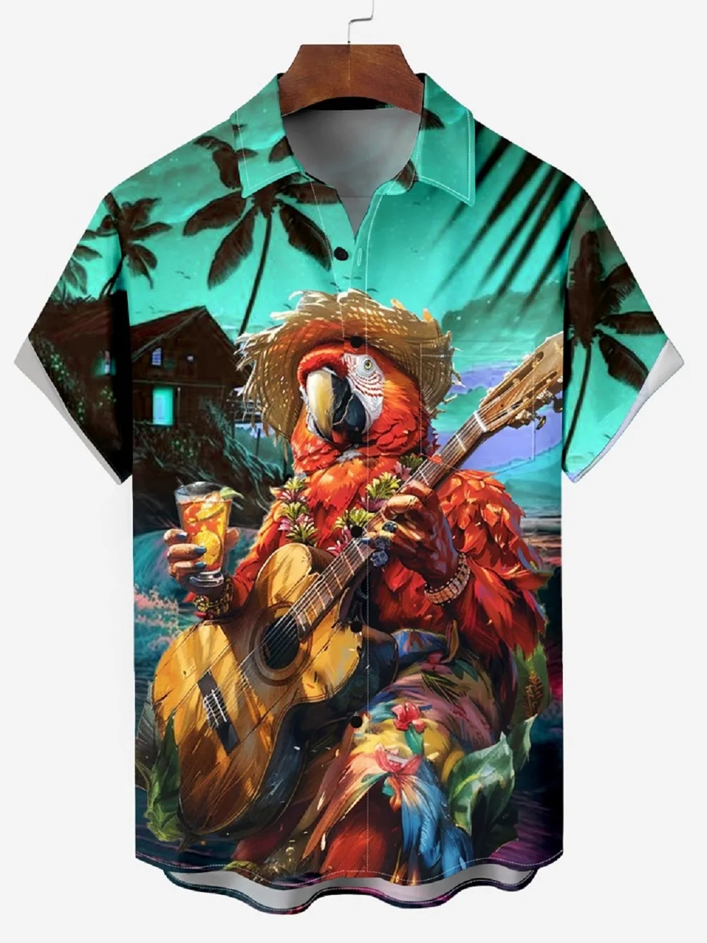 

New 2026 Men Women Hawaiian Shirt Funny Parrot Graphic Button Lapel Short Sleeve Summer Holiday Harajuku Blouse Tops