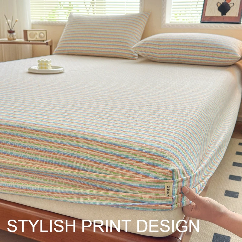 Thickened Dustproof Fitted Sheet Mattress Cover Single Double King Queen Bed Protector Anti-Slip Elastic Band for Home Dorm Room