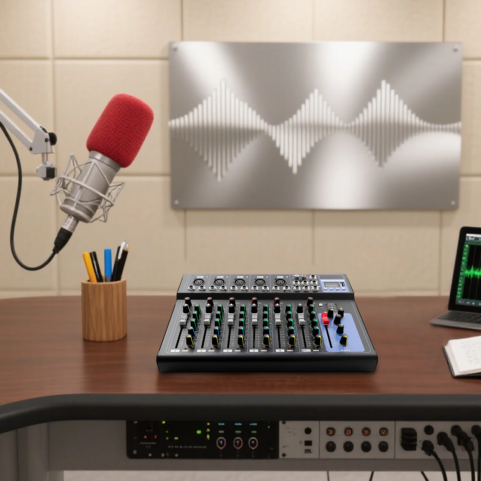 Mélangeur audio à 7 canaux, console de mixage DJ professionnelle, interface USB, alimentation fantôme 48V pour karaoké, studio d'enregistrement DJ, KTV à domicile