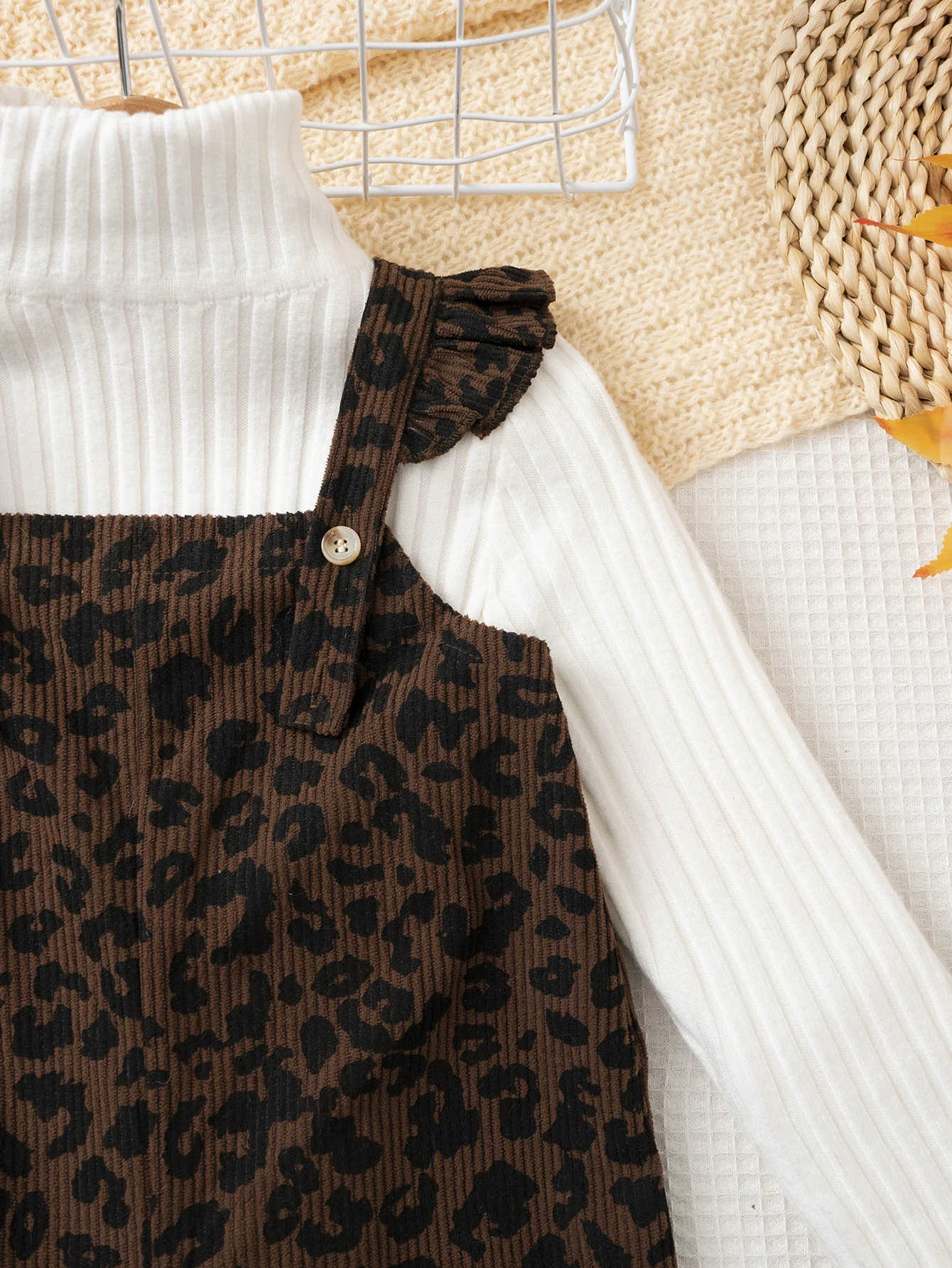 Mädchen Einteiler Overall Leopardenmuster Cord-Jumpsuit Weites Bein Latzhose Mädchen Rüschen-Träger-Strampler Herbst Kinderkleidung – Detail 10