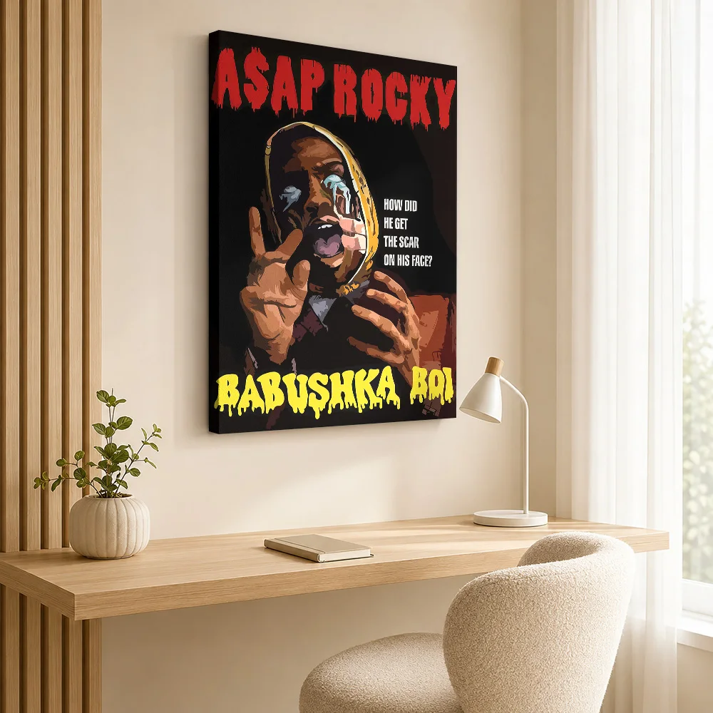 Rapper Wearing Headscarf Portrait Canvas Poster Personalized Photo Comic Book Shading Wall Art For Urban Loft Hip Hop Fan Gift