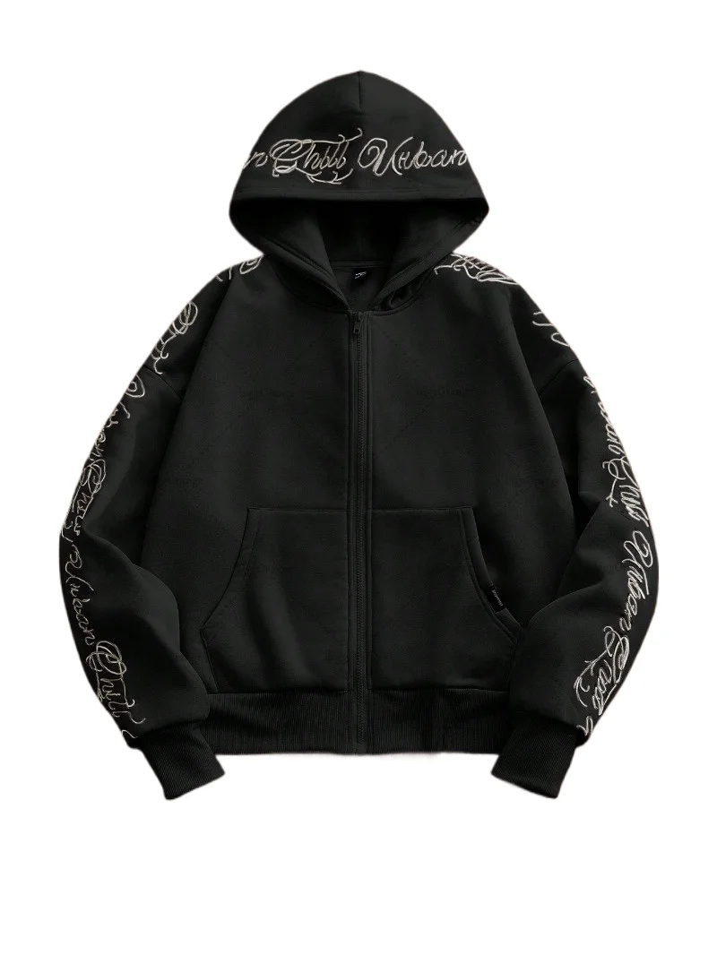 

Gray and White Fashion Harajuku Style Sweatshirt Letter Embroidery Hoodie Hip Hop Trend Loose Oversized Hundred Clothing