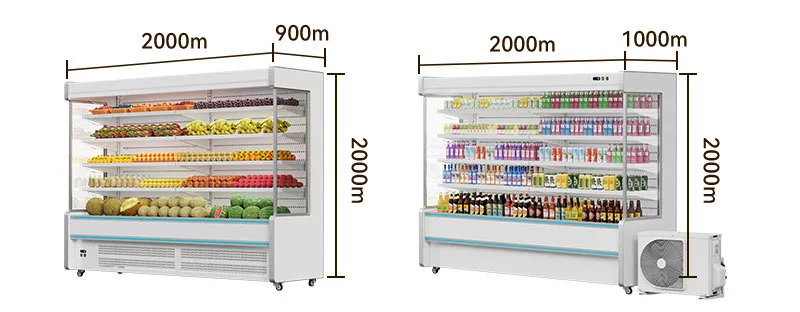 Gabinete de mantenimiento fresco de frutas, supermercado comercial, máquina dividida de 2 metros, vitrina refrigerada, gabinete de pedido caliente picante