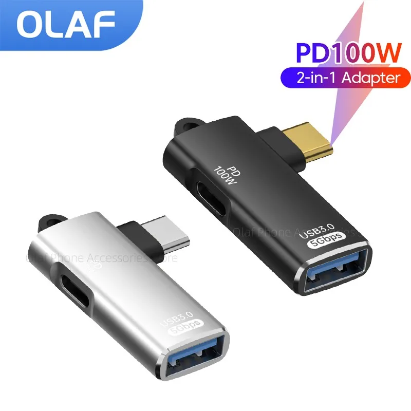 

2 in 1 Type C OTG Adapter Type C To Type C/USB3.0 Adapter 10W/100W Fast Charging Data Transfer Converter For Iphone 15 Tablet