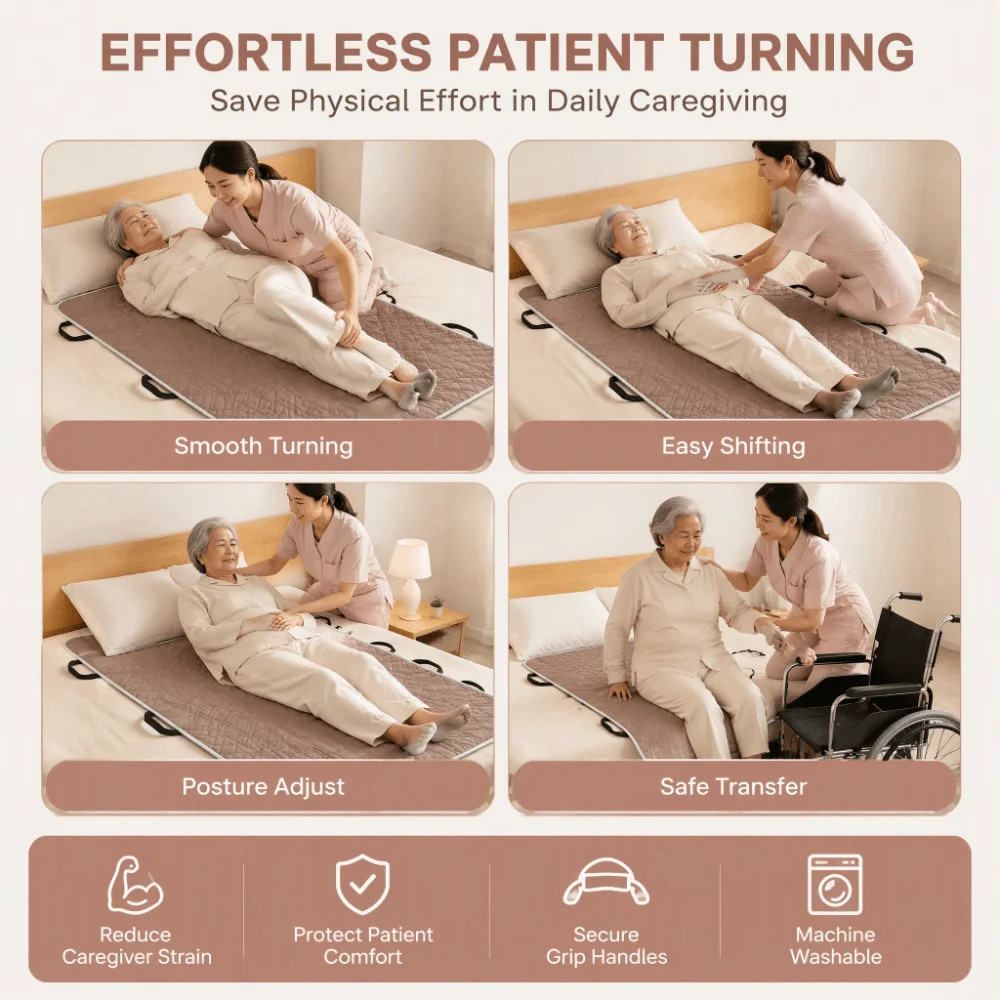 Washable Patient Positioning Transfer Pad Lightweight Flexible Rolling Over Aid Pad Leak-Resistant Low Friction Protection Pad