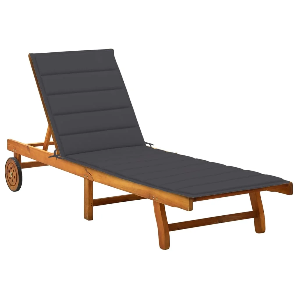 Factory Direct 2026 Sun Lounger with Cushion Solid Acacia Wood Outdoor Recliner Chair for Garden Pool Beach Patio