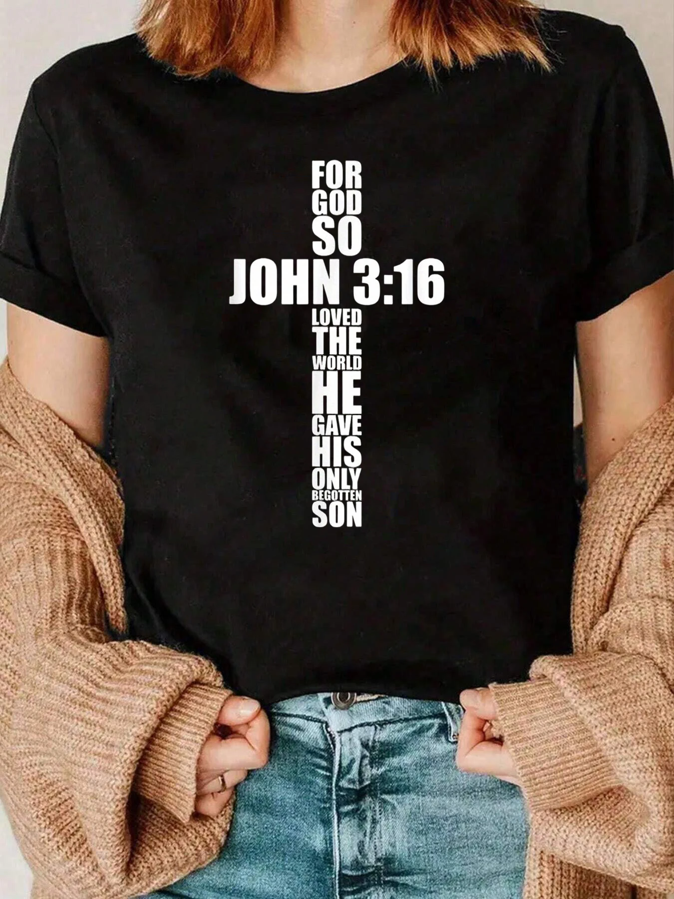John 316 T-Shirt mit Bibelvers-Aufdruck, Freizeitkleidung für Damen, 220 g