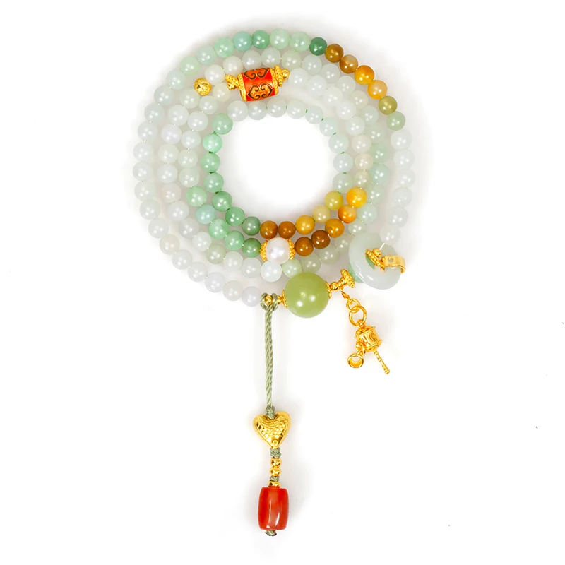 

Natural Tricolor Jade Bracelet Beaded S925 Sterling Silver Gold Plated Enamel Red Agate Meditation Healing Wealth Luck Women
