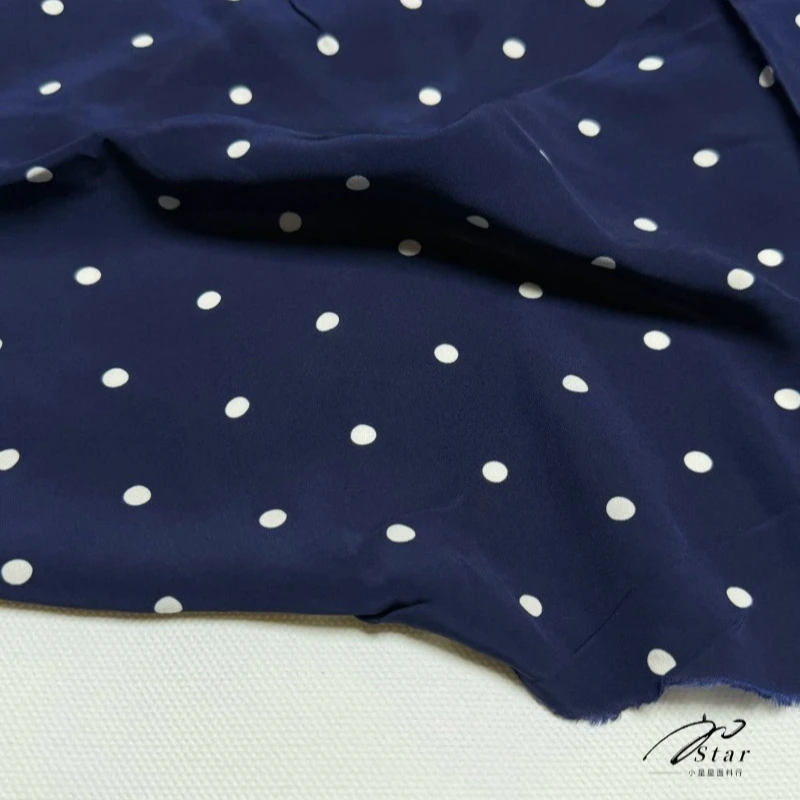 Navy Polka Dot Mercerized Linen Fabric Breathable Drapey French Style for Spring Summer Shirt Dress DIY Sewing Accessories