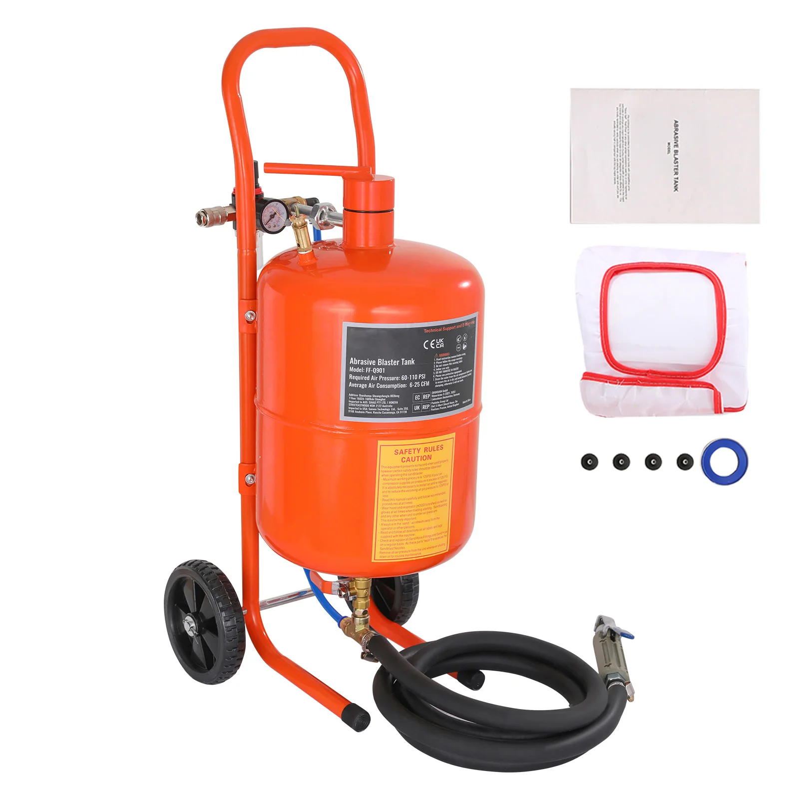 5/10/20Gallon Sand Blaster 60-110PSI Portable Air Sandblaster Kit with Oil-Water Separator for Paint Stain Rust Removal