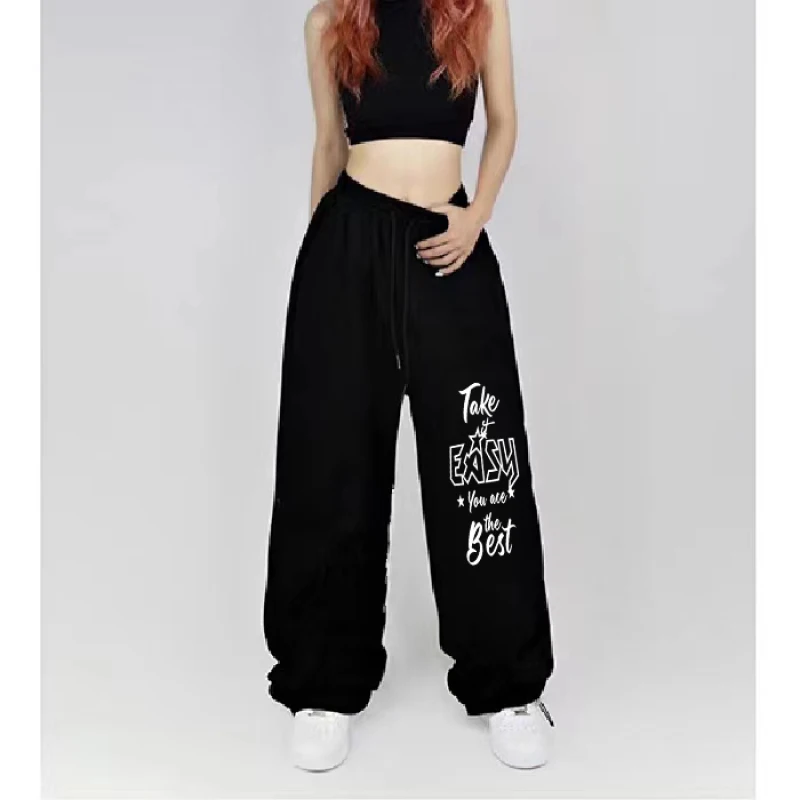 Europe America Hip-hop Women's Pants High Waist All-match Sports Pants for Women Black Fashion Letter Print Long Trousers