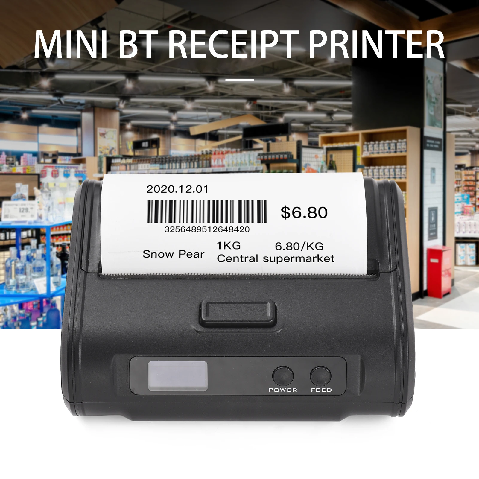 Wireless Thermal Receipt Printer 4-inch 110mm Portable Mobile Printer 203dpi Clear Print BT+USB Connect for Small Business