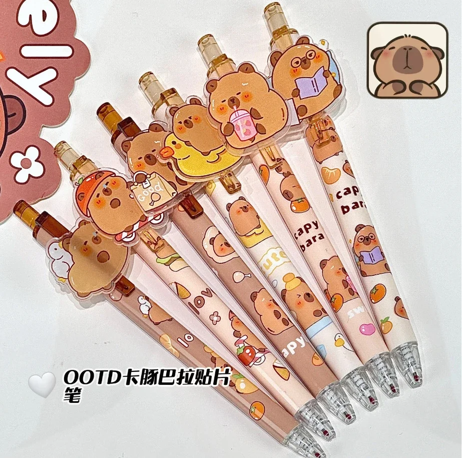 48 Pcs Wholesale Kapibara Patch Press Black Ink Neutral Pen High Value Capybara Back To School Kawaii Stationery