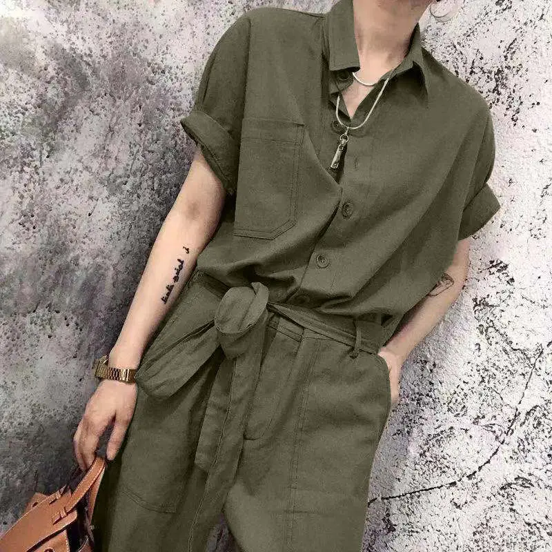 Onzichtbare Open Kruis Outdoor Handige Jumpsuit Voor Vrouwen 2022 Zomer Gebonden Hoge Taille Losse Koreaanse Temperament Overall Broek