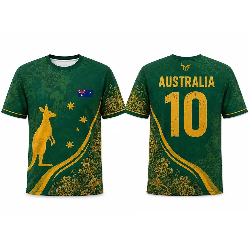 Men Australia Flag Soccer Jersey T Shirt 3D Print Kangaroo Short Sleeve O-neck Tees Summer National Team Fan Casual Sport Tshirt