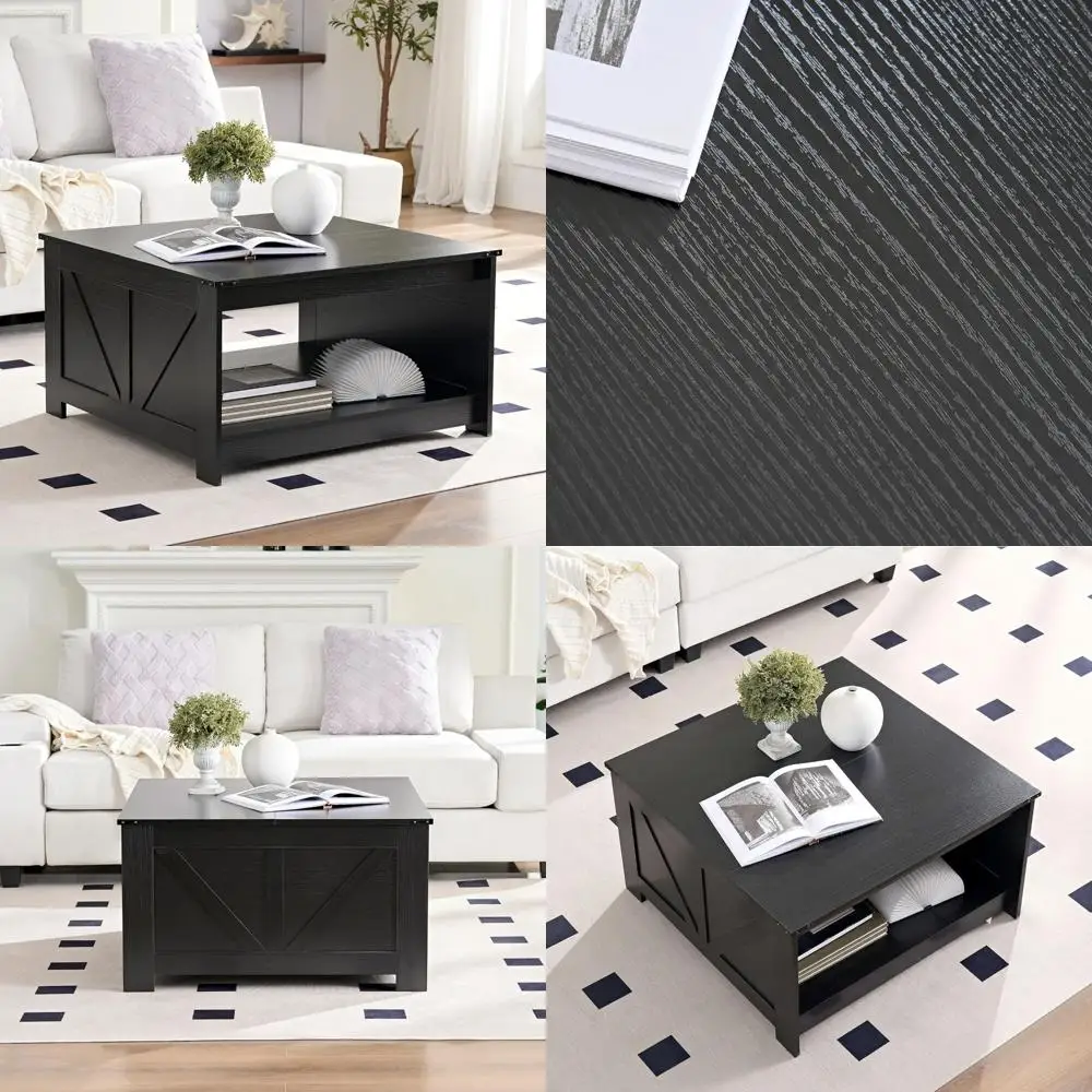 

Черный деревянный квадратный журнальный столик в фермерском доме для гостиной, ширина 31,5 x глубиной 31,5