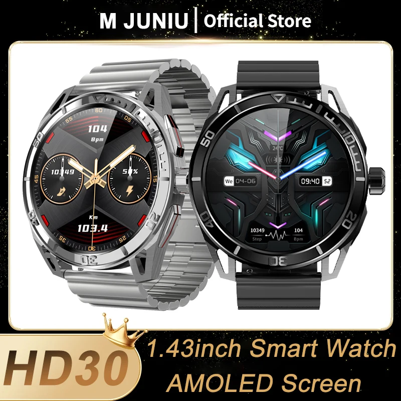 HD30 Smart Watch Men 1.43\'\' 466*466 AMOLED Screen Bluetooth Phone Calls 100+ Sport Model NFC SmartWatch