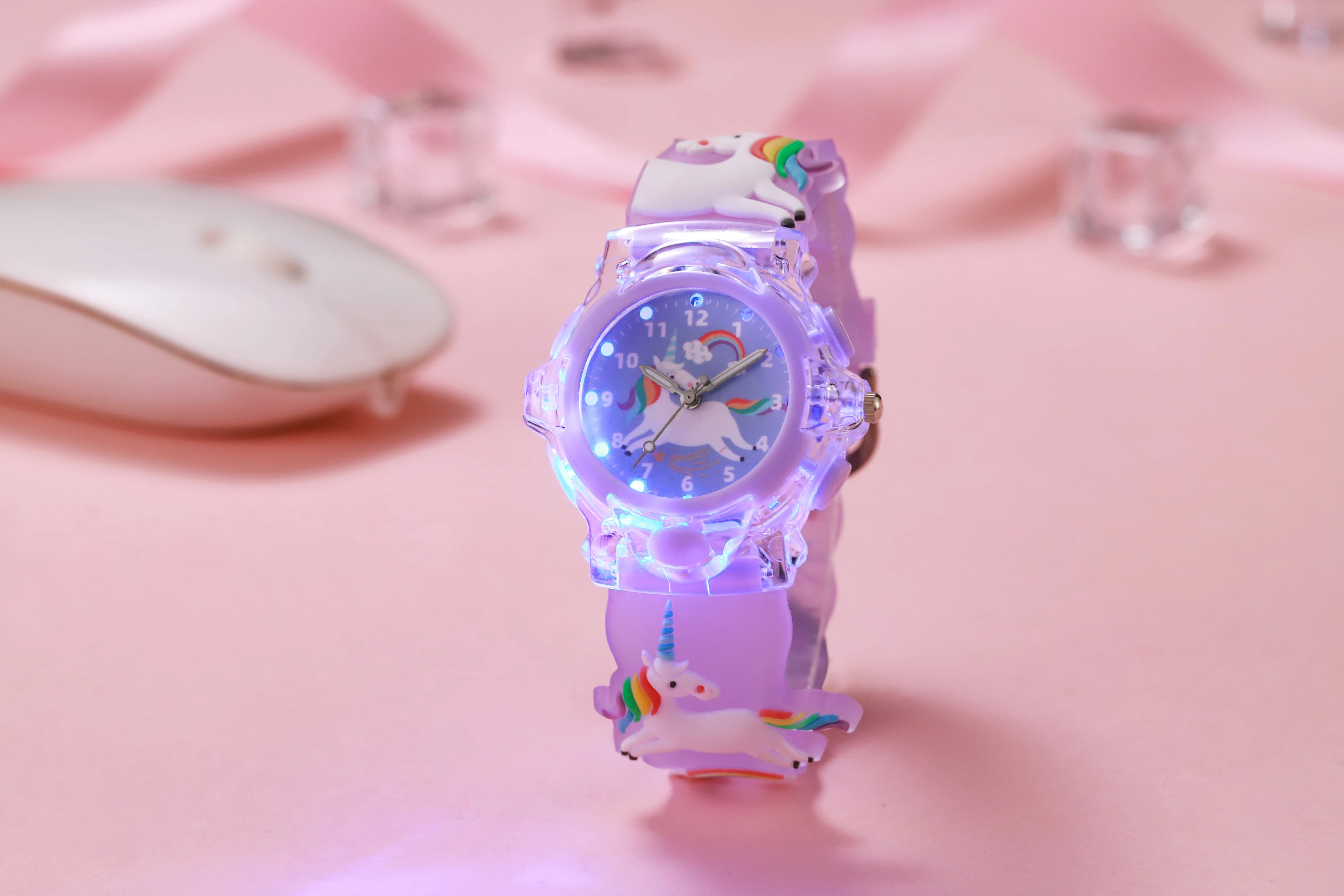 ساعة يونيكورن كارتونية جديدة من السيليكون، ساعة أطفال للطلاب، ساعة مضيئة خفيفة #5