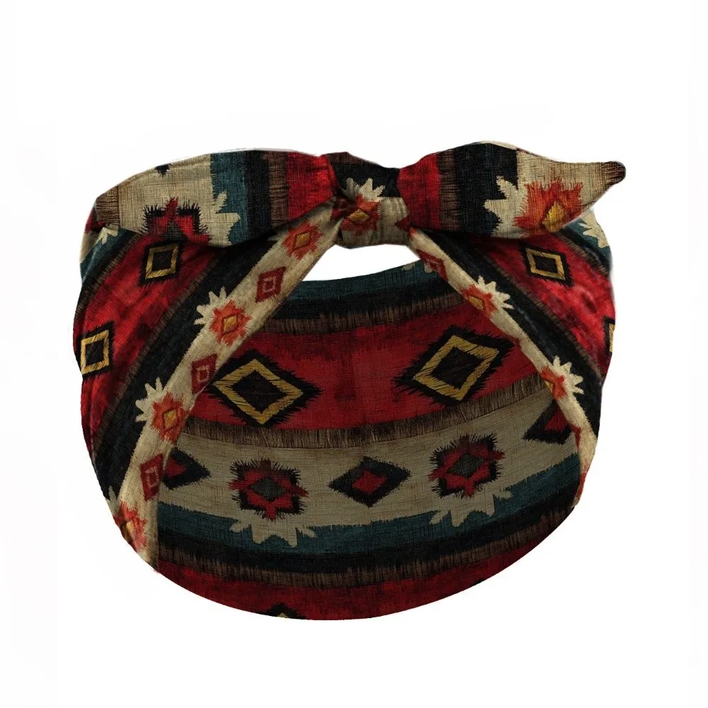Wide Bohemian Hair Bands Vintage Knot Elastic Turban Headwear Cotton Stretch Hair Accessories Workout Headband for Yoga Biker