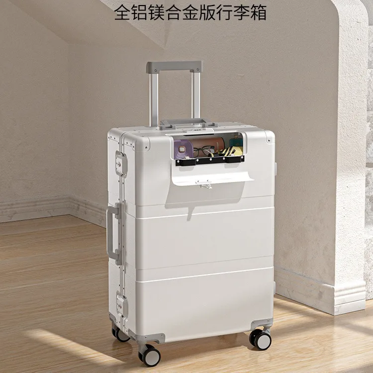 All-aluminum magnesium alloy open suitcase 20-inch boarding high-end suitcase 24-inch business tie rod metal luggage